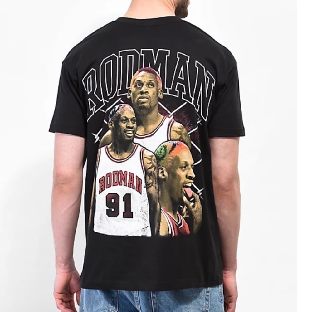 Zumiez Dennis Rodman Signature Hair Black Graphic Men T-Shirt Y2K Nwot Size L